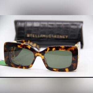 Stella McCartney Tortoiseshell Square Sunglasses with Gold Chain Accents